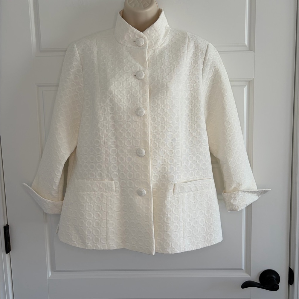 LINEA by Louis Dell’Olio White Geometric Circle Textured Pattern Blazer Jacket M